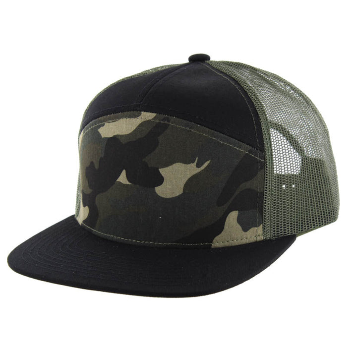 KAMEL 707 100% WASHED CAMO 7 Panel Flat  Adjustable Snapback Mesh Trucker Cap