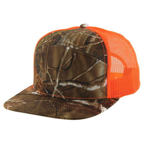 Kamel  K707 100% POLYESTER CAMO 7 Panel Flat  Adjustable Snapback Mesh Trucker Cap