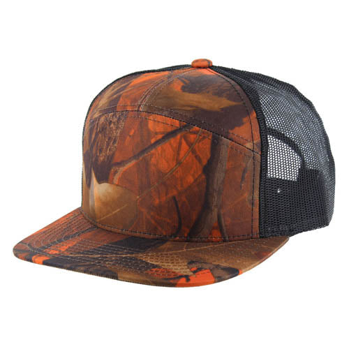 Kamel  K707 100% POLYESTER CAMO 7 Panel Flat  Adjustable Snapback Mesh Trucker Cap