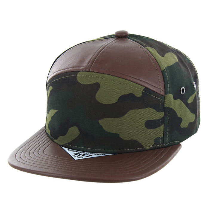 Kamel 707 7 panel PU Leather Camo Flat Adustable SnapBack Hat