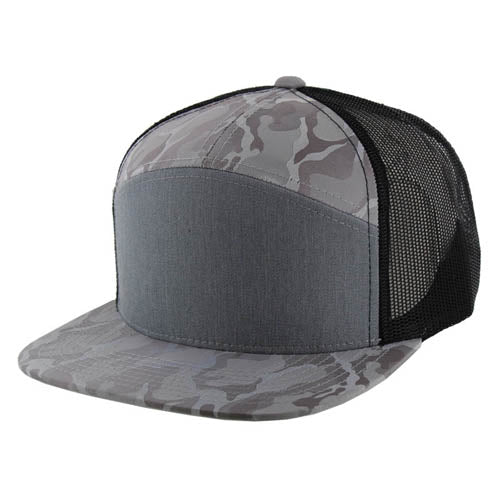 Kamel  K707 100% POLYESTER CAMO 7 Panel Flat  Adjustable Snapback Mesh Trucker Cap