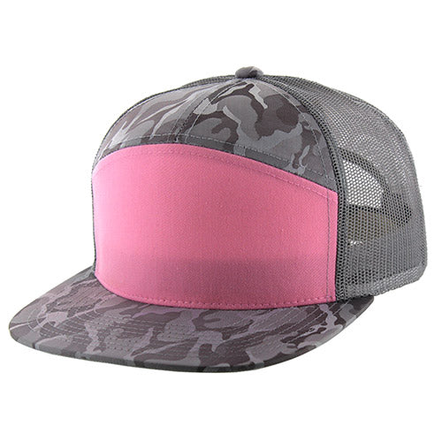 KAMEL 707 100% WASHED CAMO 7 Panel Flat  Adjustable Snapback Mesh Trucker Cap