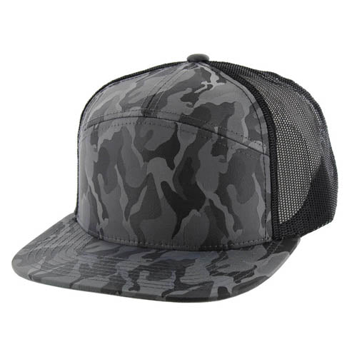 Kamel  K707 100% POLYESTER CAMO 7 Panel Flat  Adjustable Snapback Mesh Trucker Cap