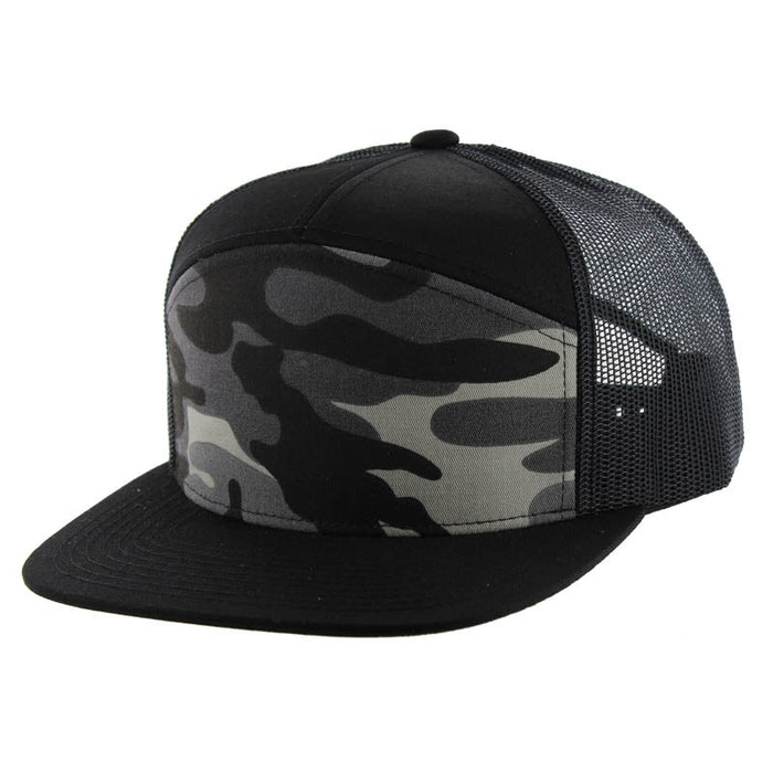 KAMEL 707 100% WASHED CAMO 7 Panel Flat  Adjustable Snapback Mesh Trucker Cap