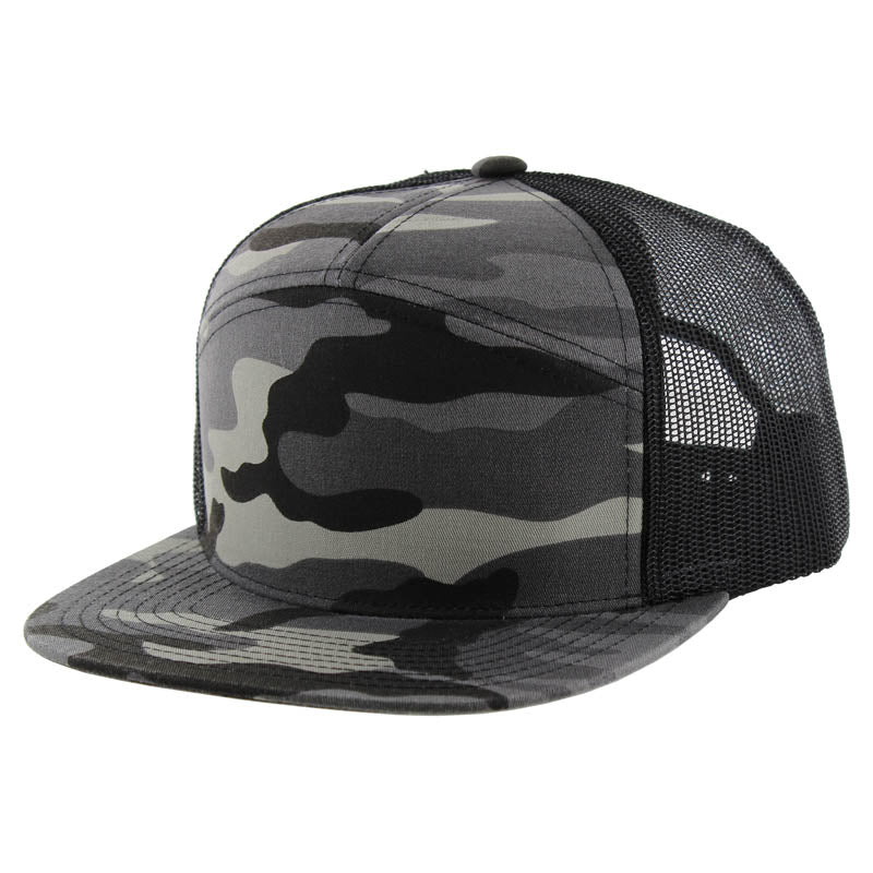 KAMEL 707 100% WASHED CAMO 7 Panel Flat  Adjustable Snapback Mesh Trucker Cap