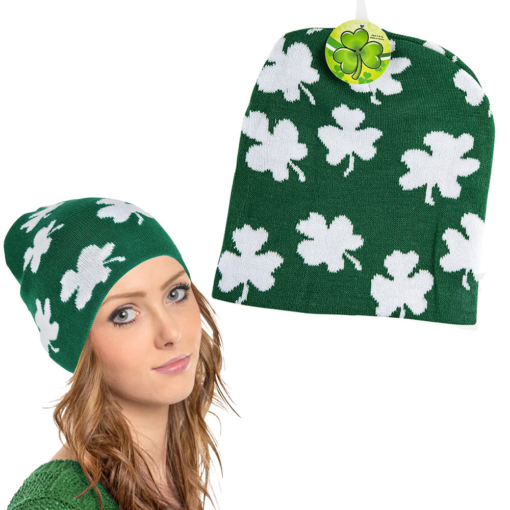 Knit Shamrock Beanie Hat