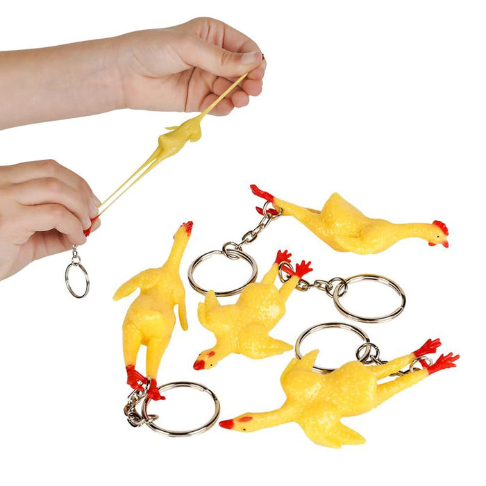 Stretch Rubber Chicken Keychain 3" (DZ)