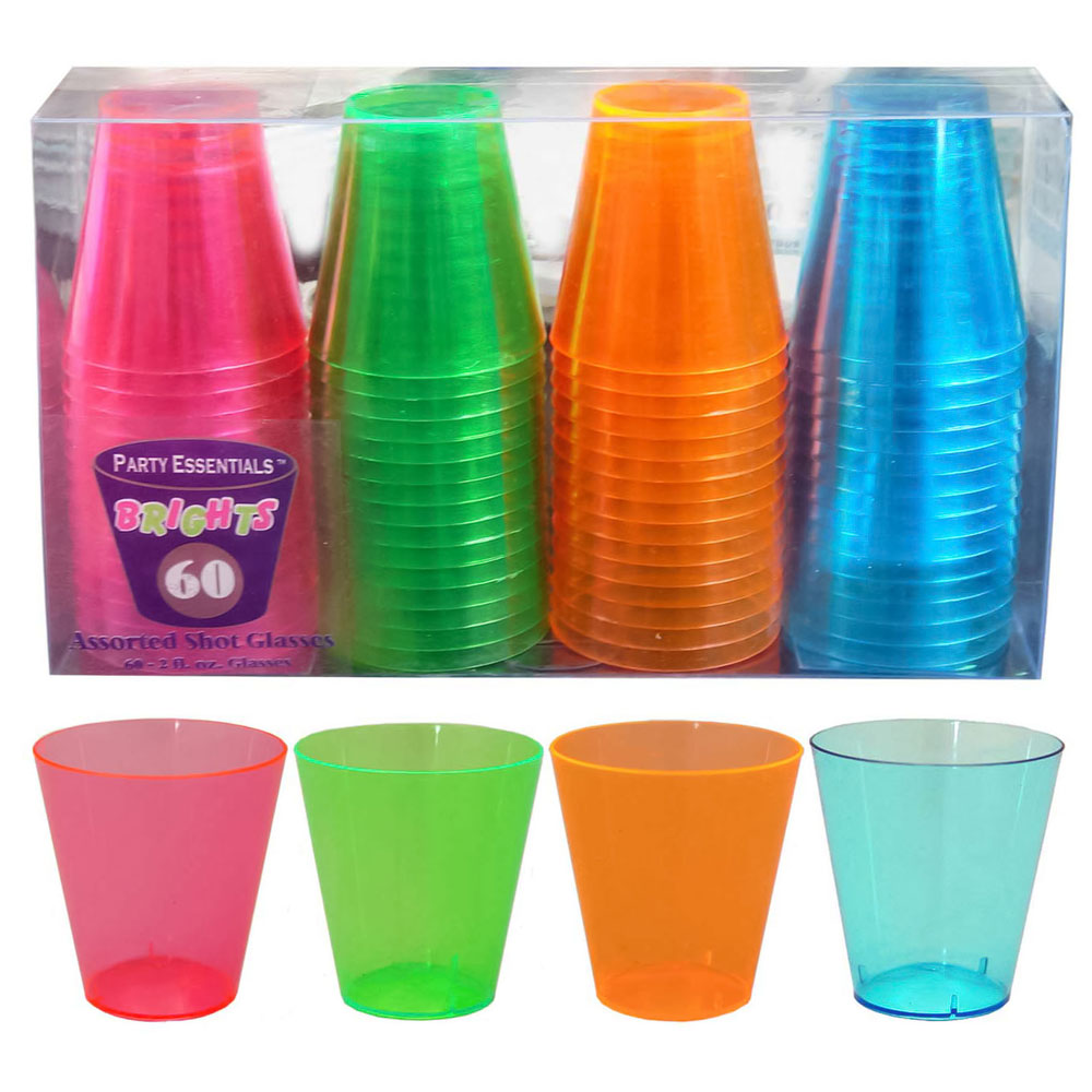 Neon Plastic Shot Glasses 2 oz. (60 PACK)