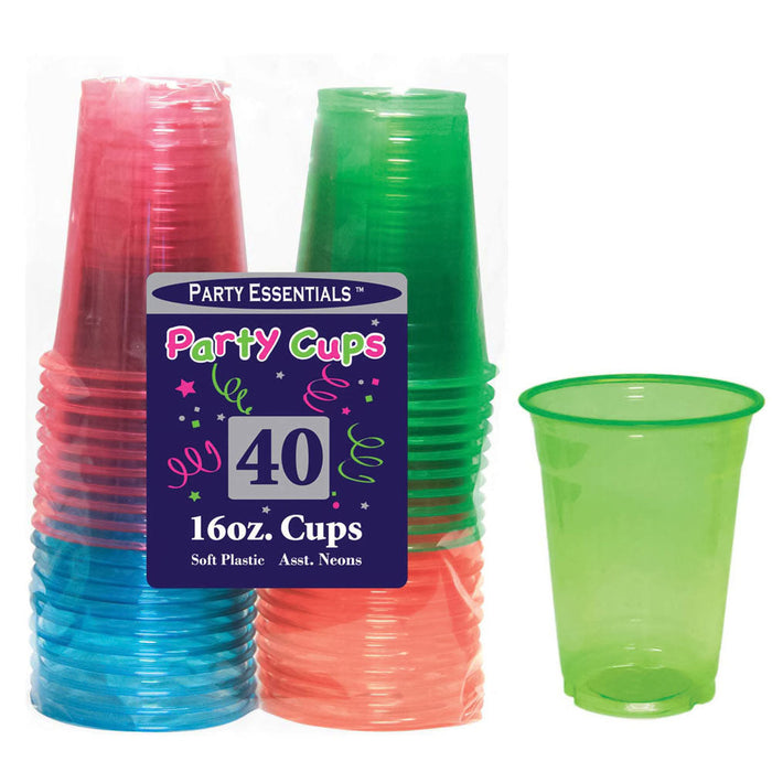 Neon Plastic Cups 16 oz. (40 PACK)