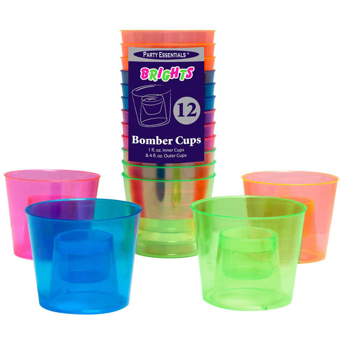 Neon Plastic Bomber Cups 4 oz. (12 PACK)