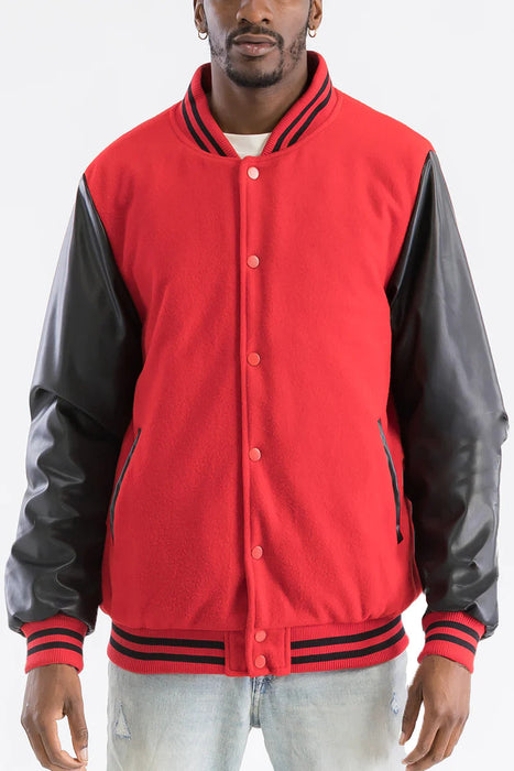 Melton Wool Varsity Jacket with Vinyl Sleeves