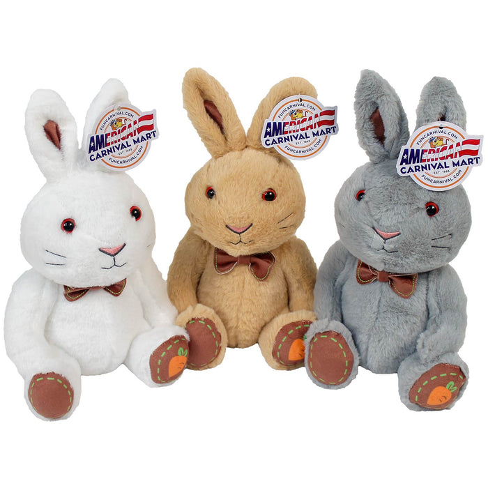 Plush Sitting Bunny With Bow Assorted 10"