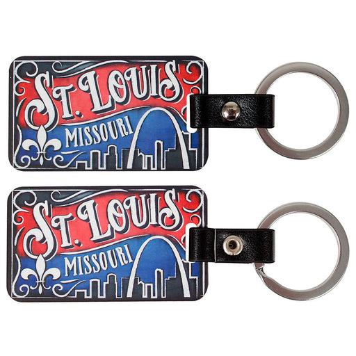 St. Louis Keychain - Wood Red & Blue 2-1/3" (DZ)